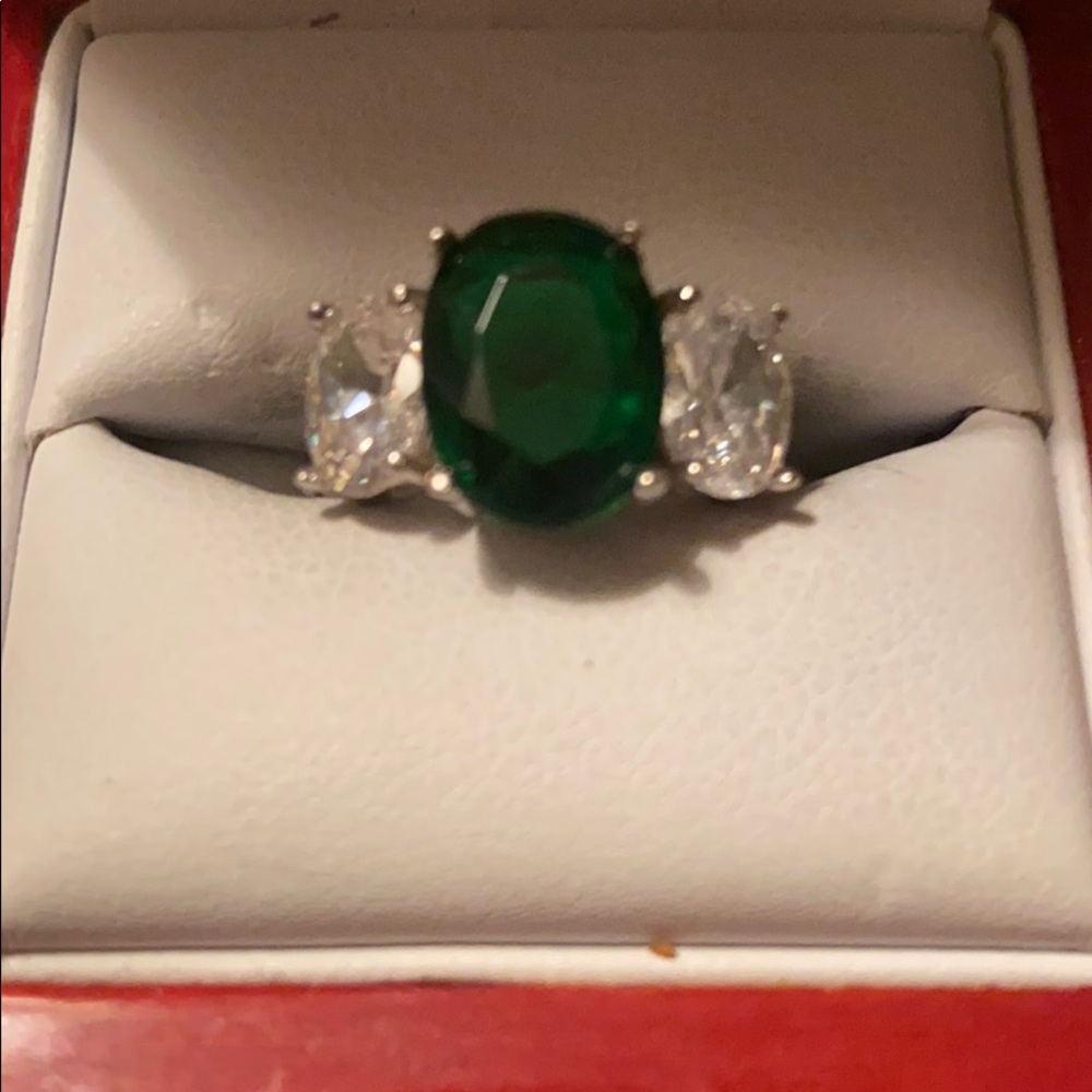 Sterling Silver CZ and green stone ring